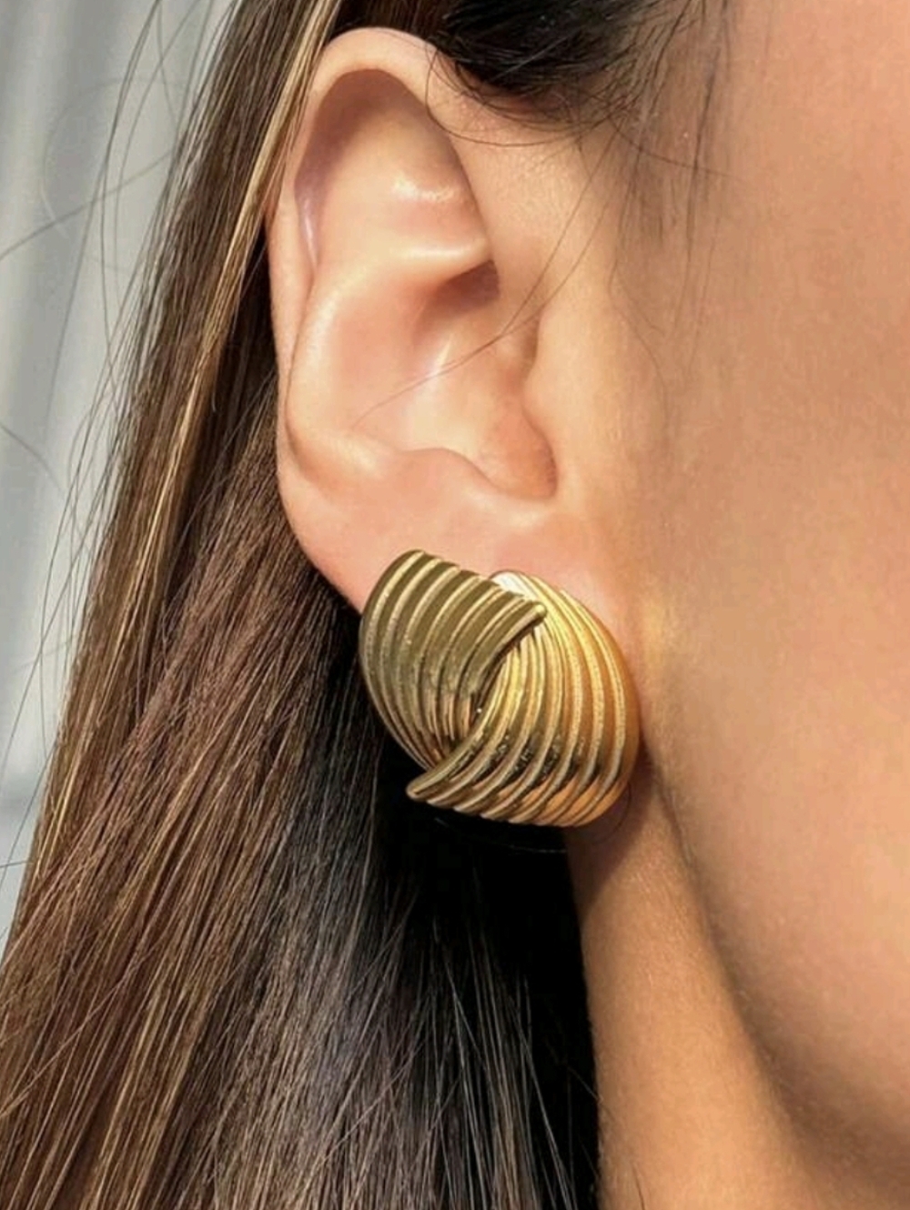 Gold Knot 18K Earrings Rib Chunky Statement Stud Minimalist quiet luxury Classic
